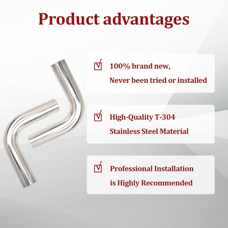 BIGREAT OD 4'' Inch (102MM) 90 Degree Bend Elbow Stainless Steel Turbocharger Pipe Tube Intercooler Pipe High Class Brushed Treatment Air Intake Tube Pipe Polished Universal-2PCS - Image 5